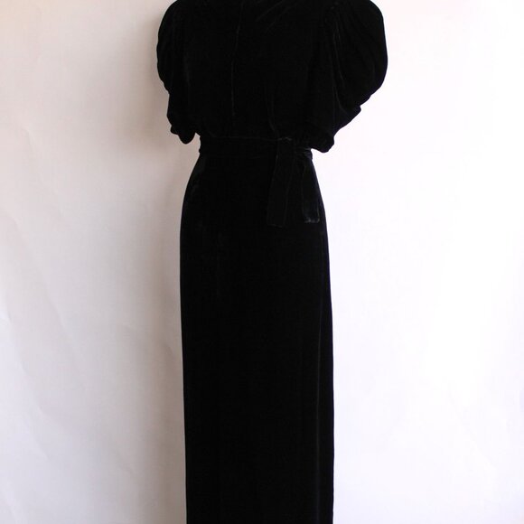 Vintage 1930s Dress, Kiviette Black Silk Velvet Rare Full Length Gown, Couture - Picture 7 of 13